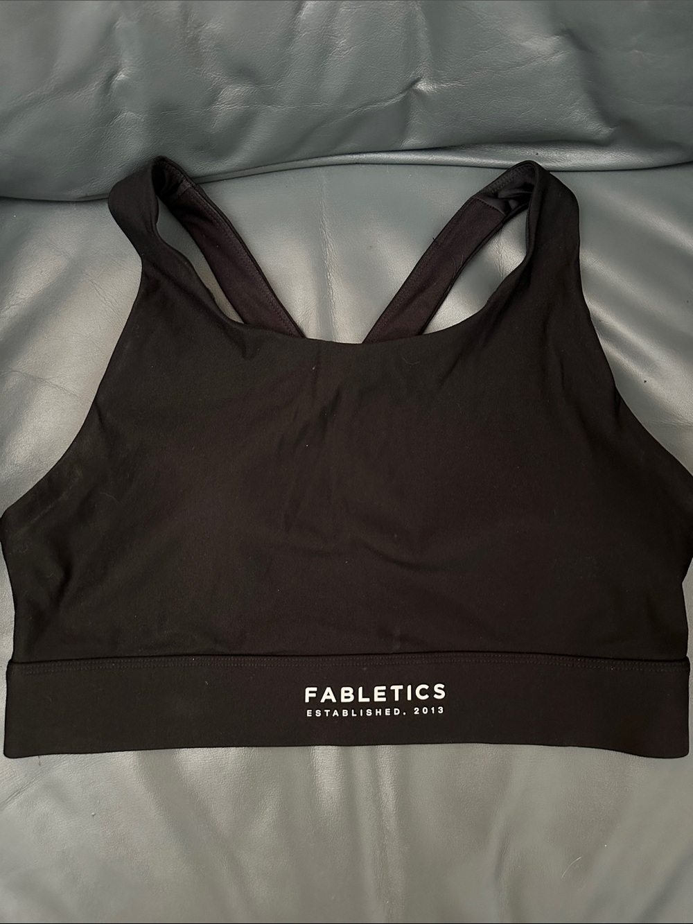 Fabletics Black Racerback Sports Bra with Logo Band